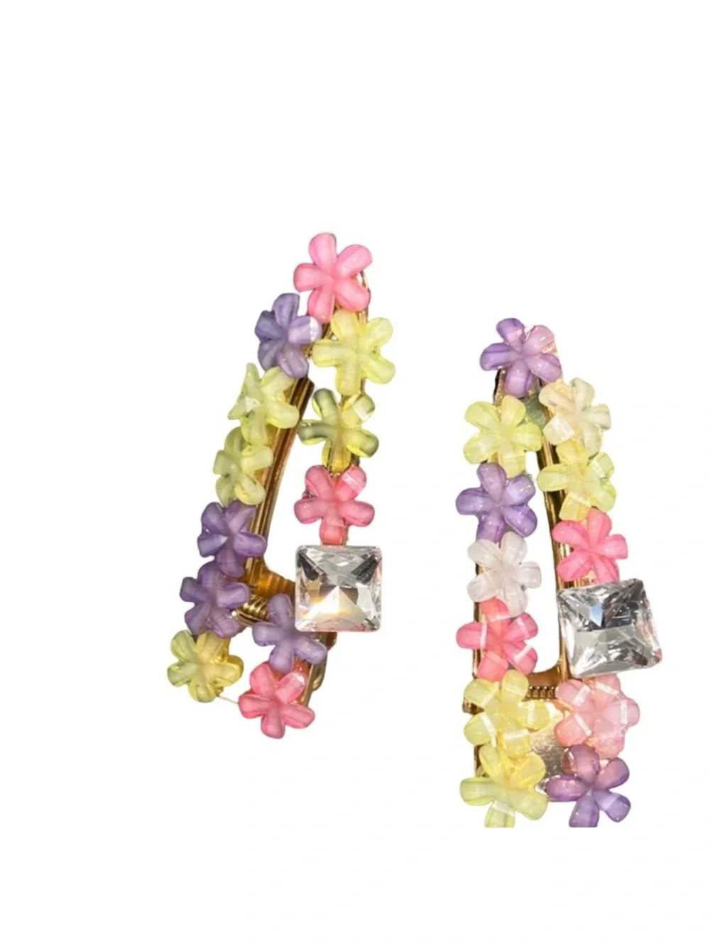 Pastel Floral Hair Clips with Crystal Accent FINAL PRICE DROP